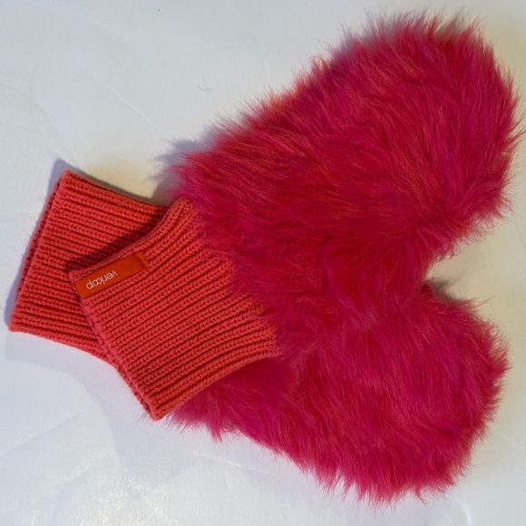 FAUX FUR KNIT MITTENS warm soft - hot pink and salmon color - Picture 6 of 12